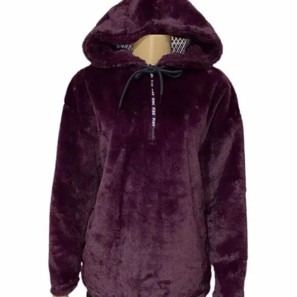 Victorias Secret Pink Faux Fur Campus Hoodie Cozy Supersoft Pullover Jacket Kir - Picture 5 of 6